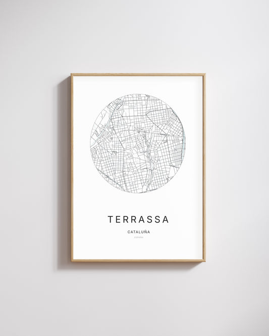 Póster que representa el mapa de la ciudad de Terrassa.