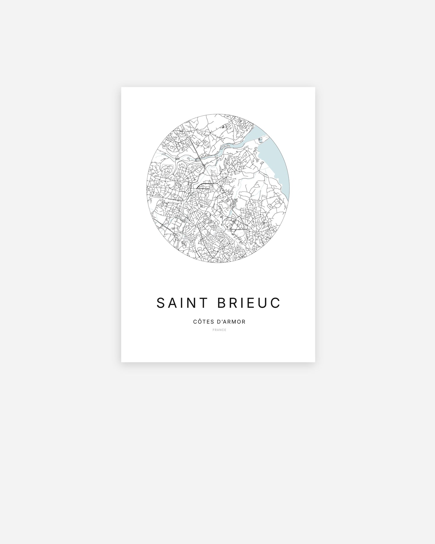 Affiche minimaliste de Saint-Brieuc représentant le plan de la ville en design épuré.