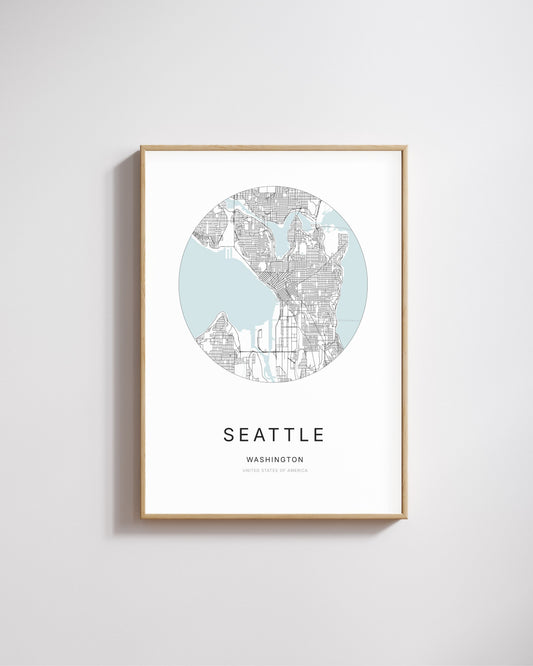 Poster représentant le plan de la ville de Seattle.