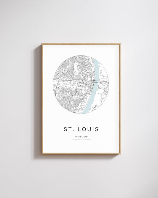 Poster représentant le plan de la ville de St. Louis.
