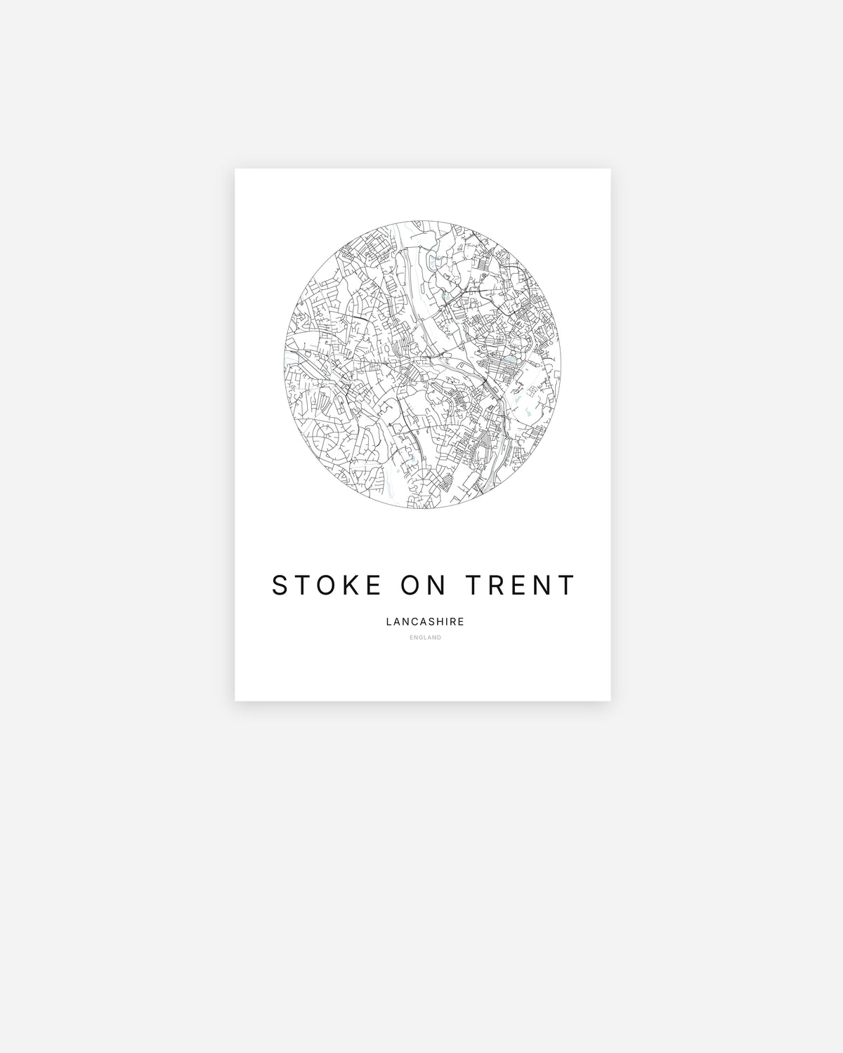 Plan de la ville de Stoke-on-Trent au design minimaliste.