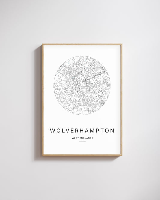 Poster représentant le plan de la ville de Wolverhampton.