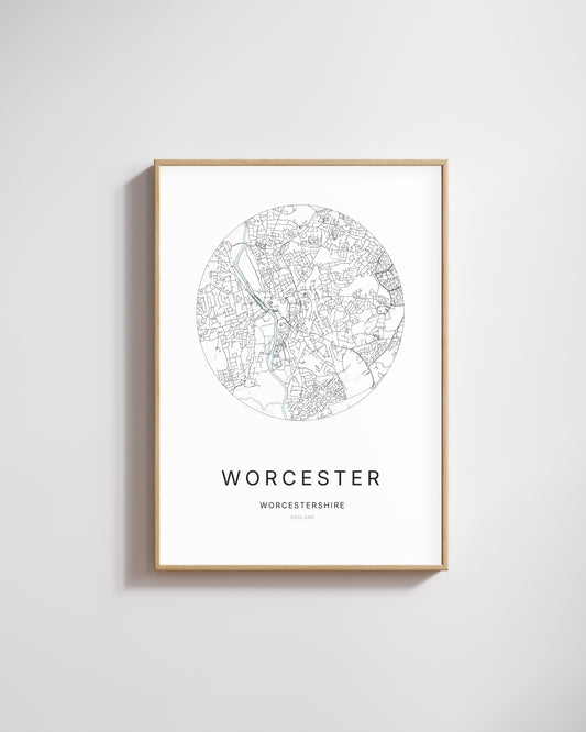 Poster représentant le plan de la ville de Worcester.