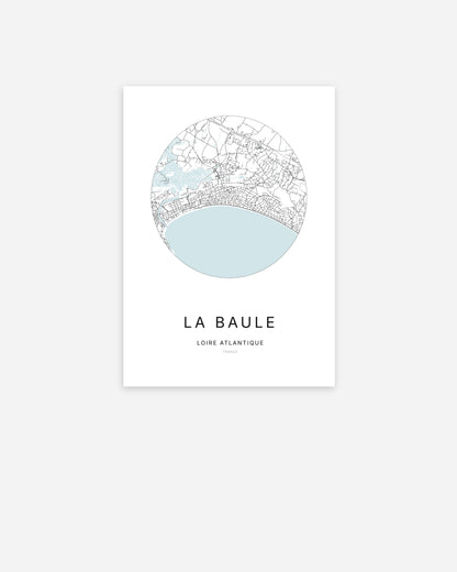 Affiche minimaliste de La Baule représentant le plan de la ville en design épuré.
