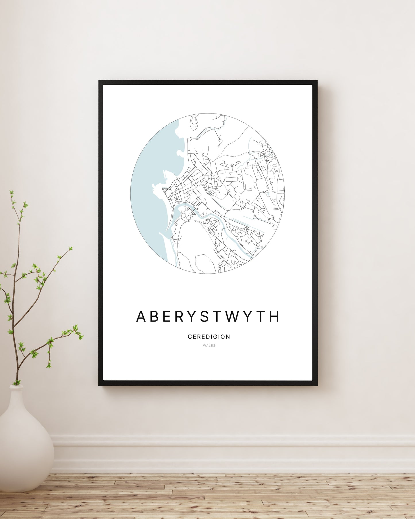 Affiche minimaliste du plan de la ville d’Aberystwyth.
