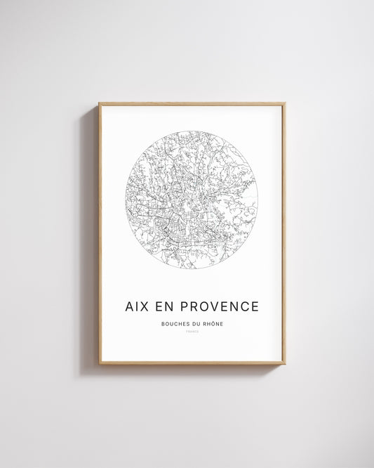 Affiche minimaliste d’Aix-en-Provence – carte et plan de la ville, poster décoratif City Origin.