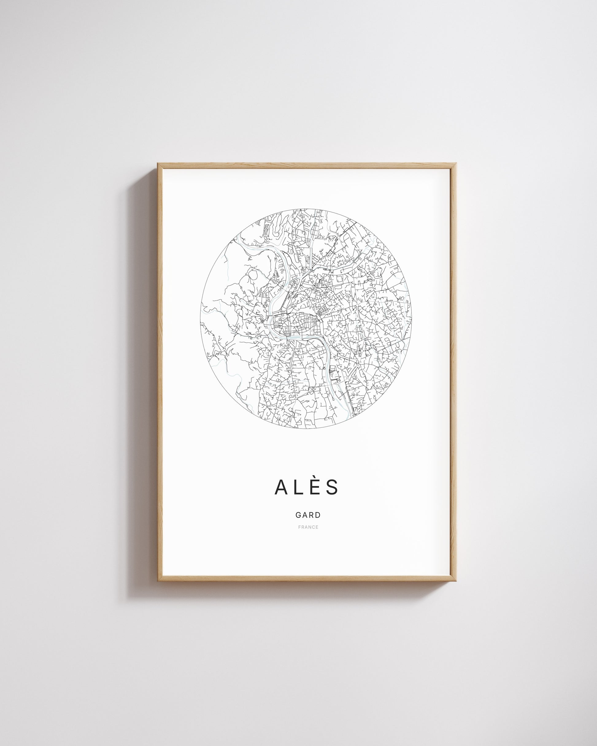Affiche minimaliste d’Alès – plan de ville.