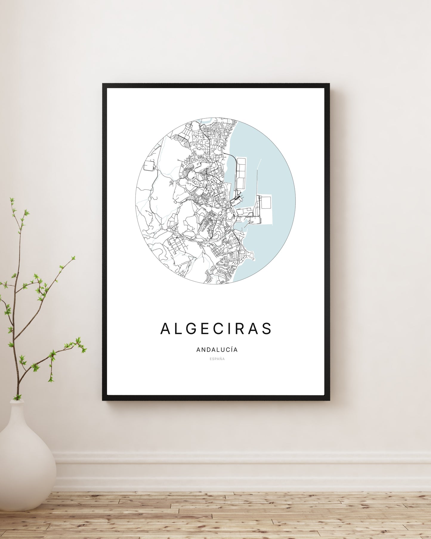 Affiche minimaliste du plan de la ville d'Algeciras.
