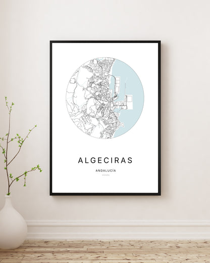 Affiche minimaliste du plan de la ville d'Algeciras.