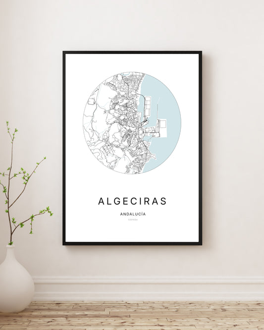 Affiche minimaliste du plan de la ville d'Algeciras.