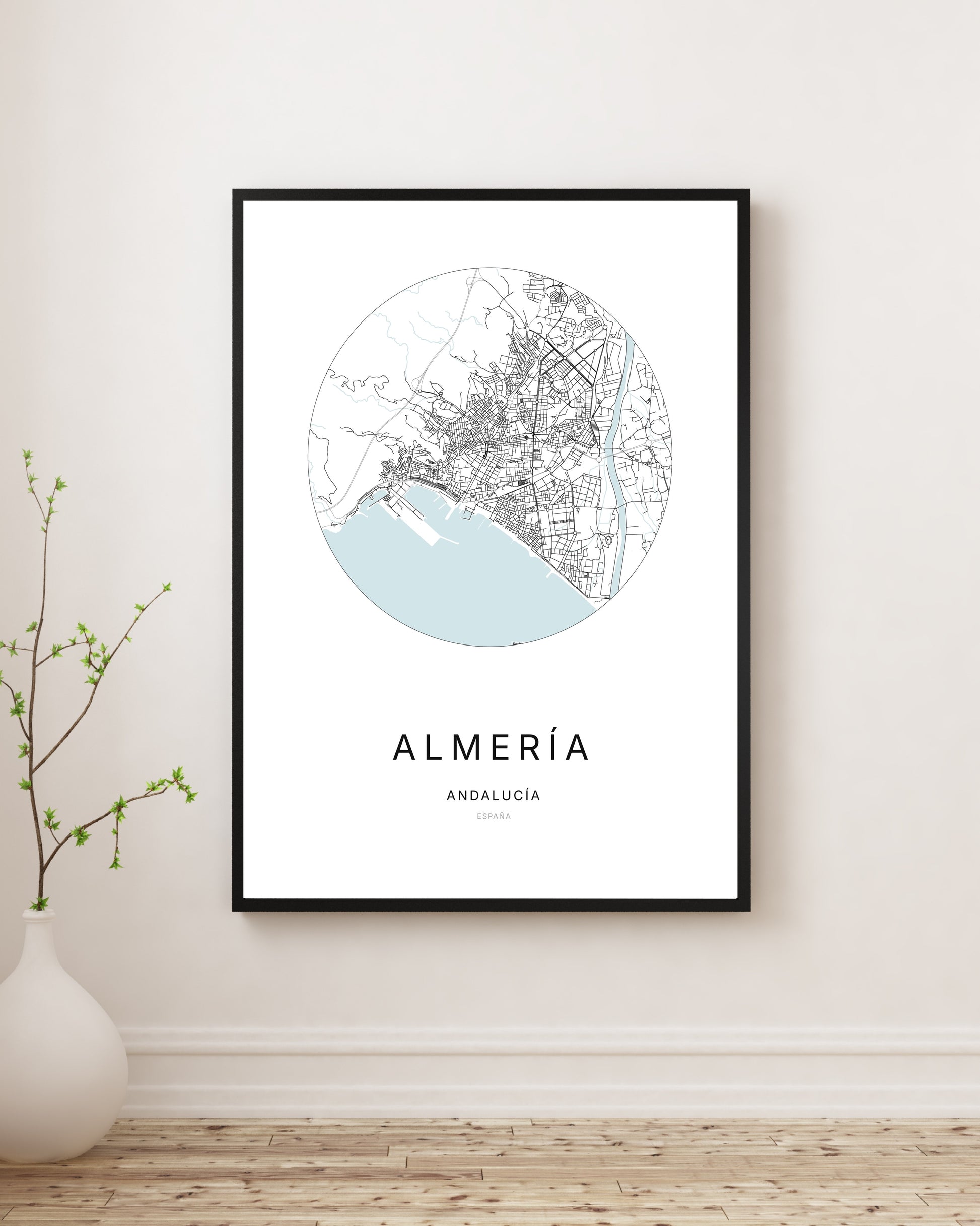 Affiche minimaliste du plan de la ville d'Almería.
