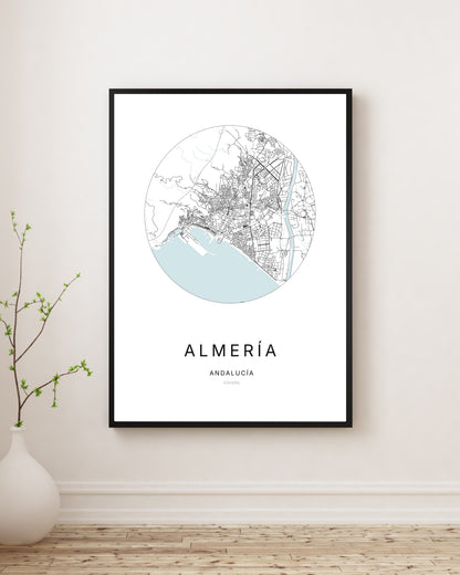 Affiche minimaliste du plan de la ville d'Almería.