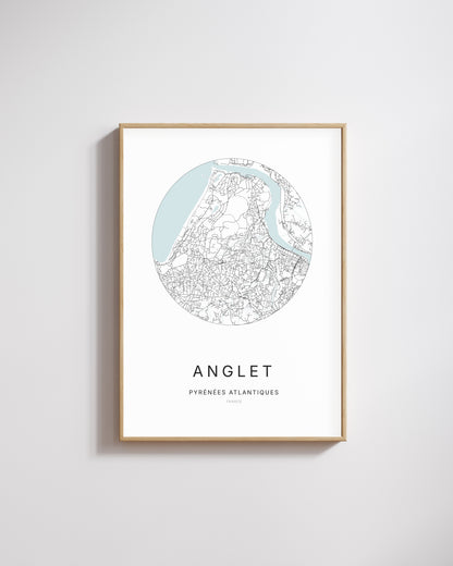 Affiche minimaliste d’Anglet – plan de ville.