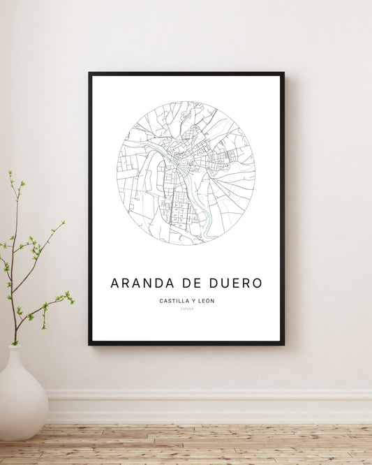 Affiche minimaliste du plan de la ville d'Aranda de Duero.