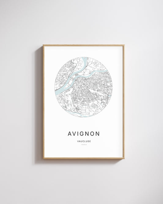 Affiche minimaliste d’Avignon – carte et plan de la ville, poster décoratif City Origin.