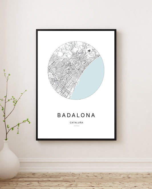 Affiche minimaliste du plan de la ville de Badalona.