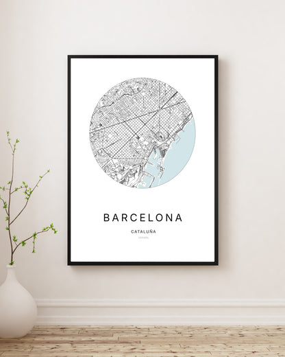 Affiche minimaliste du plan de la ville de Barcelona.
