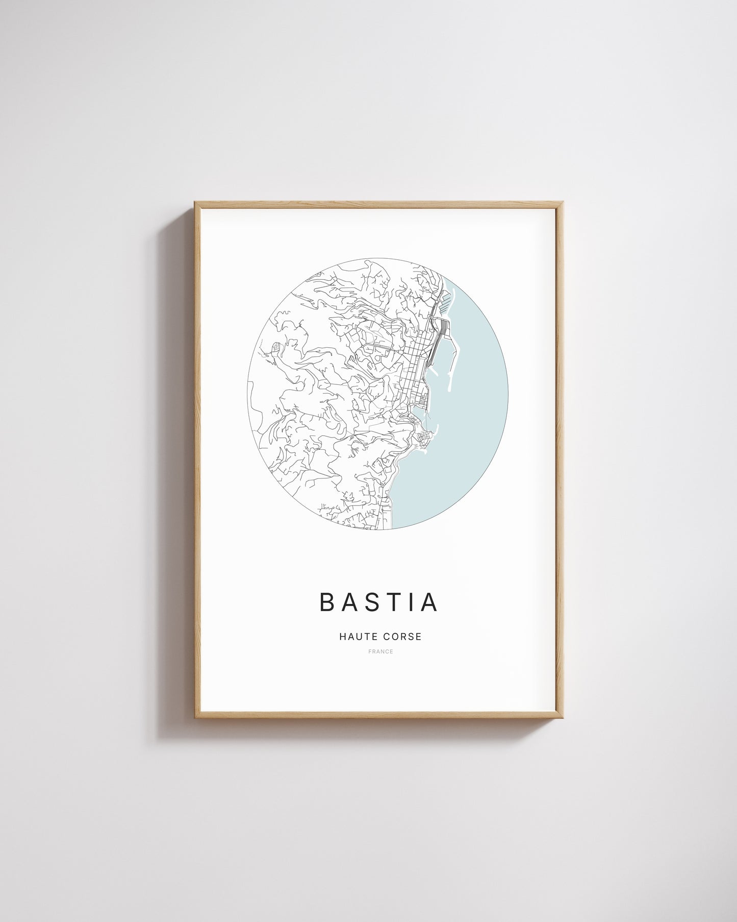 Affiche minimaliste de Bastia – plan de ville.
