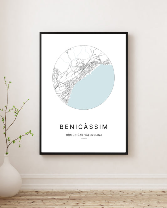 Affiche minimaliste du plan de la ville de Benicàssim.