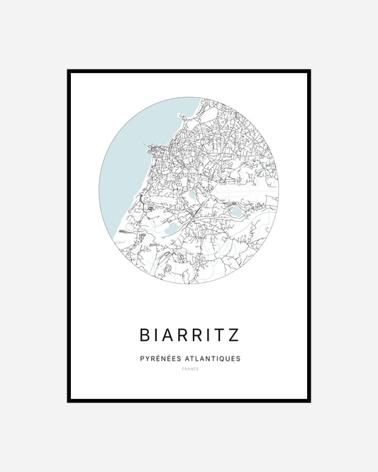 Affiche de la ville de Biarritz au design minimaliste, idéale pour une décoration intérieure élégante.