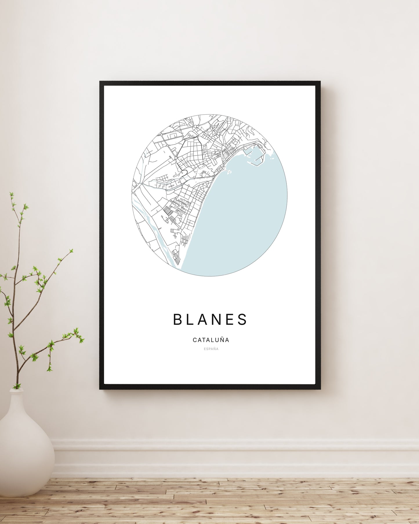 Affiche minimaliste du plan de la ville de Blanes.