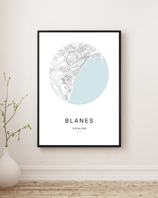 Affiche minimaliste du plan de la ville de Blanes.