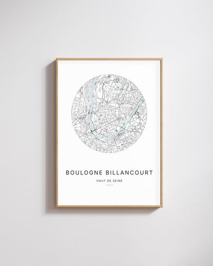 Affiche minimaliste de Boulogne-Billancourt – plan de ville.