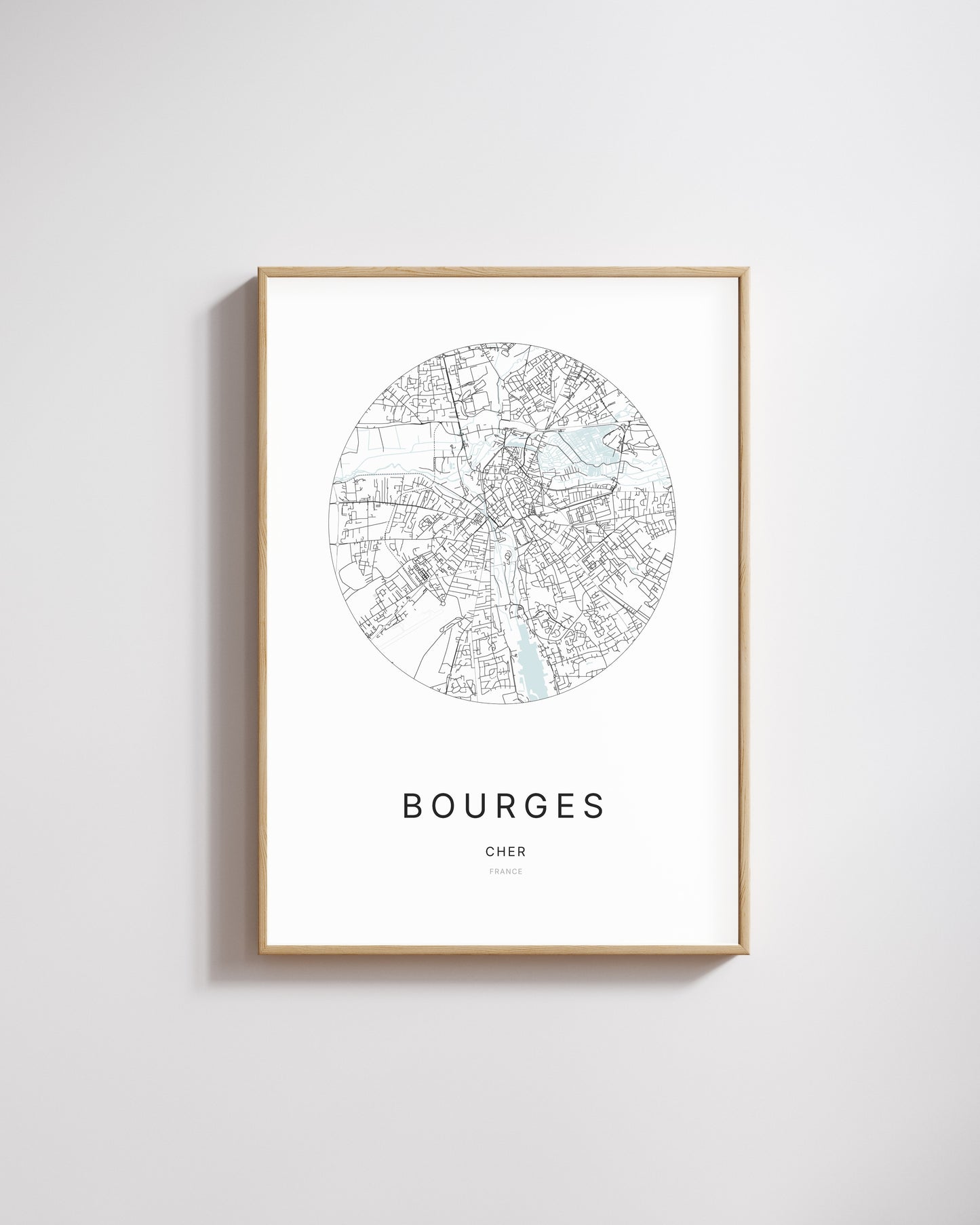 Affiche minimaliste de Bourges – plan de ville.