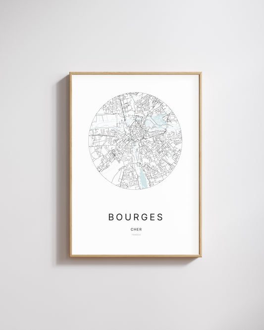 Affiche minimaliste de Bourges – plan de ville.