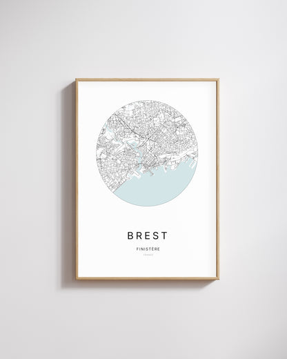 Affiche minimaliste de Brest – carte et plan de la ville, poster décoratif City Origin.