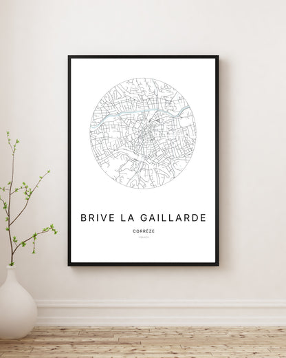 Affiche minimaliste du plan de la ville de Brive-la-Gaillarde.