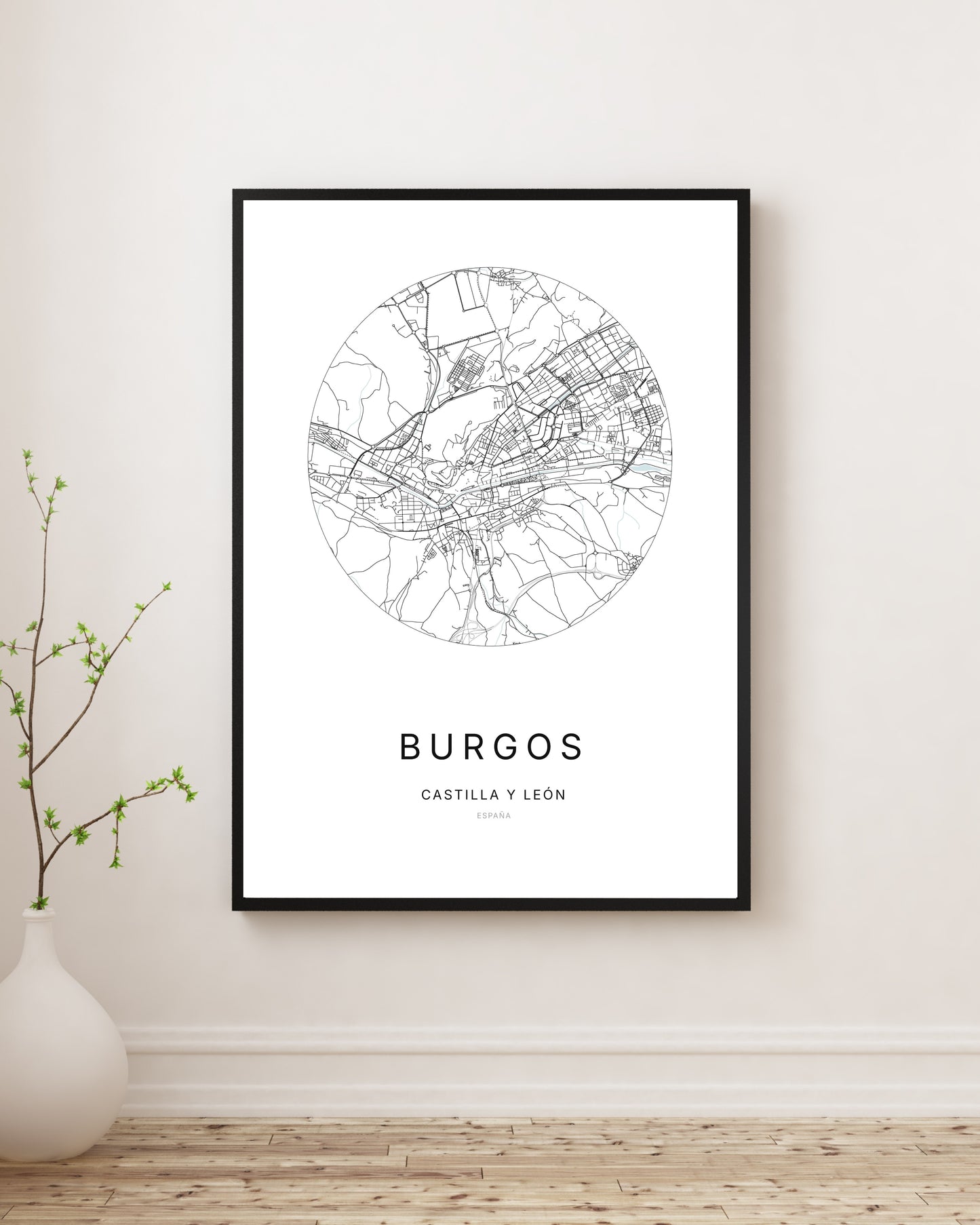 Affiche minimaliste du plan de la ville de Burgos.