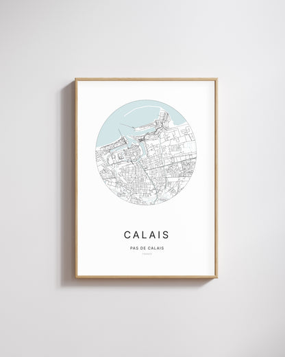 Affiche minimaliste de Calais – plan de ville.