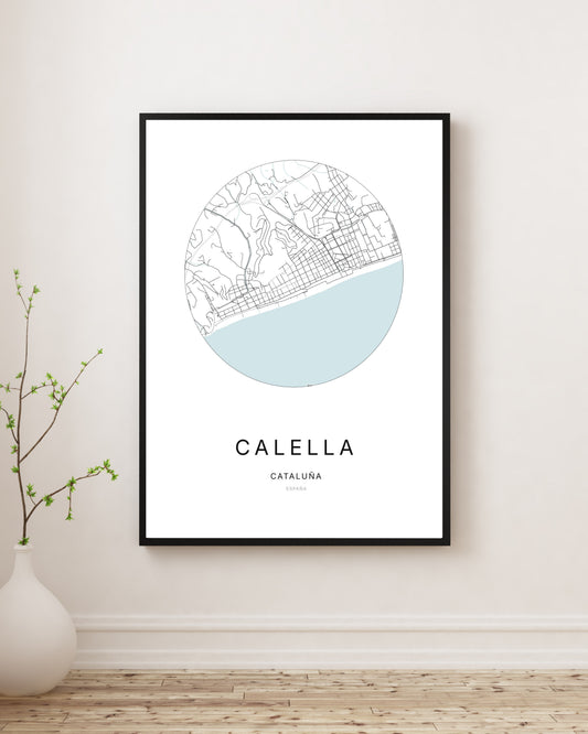 Affiche minimaliste du plan de la ville de Calella.