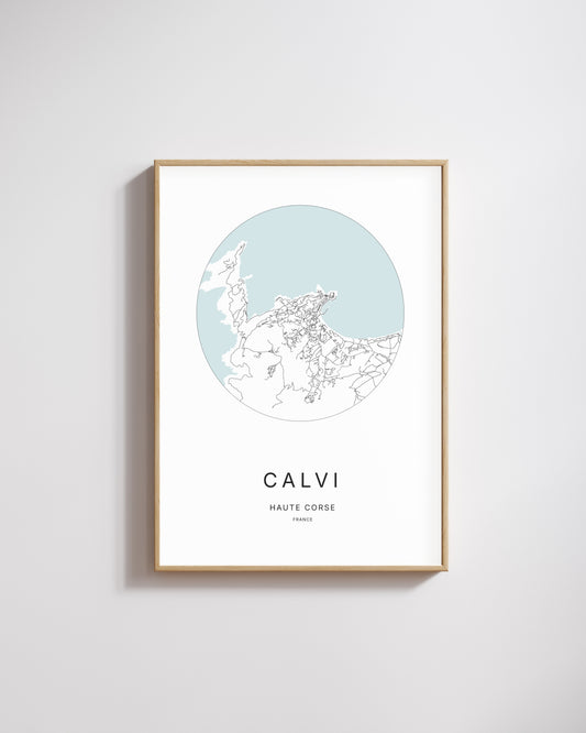Affiche minimaliste de Calvi – plan de ville
