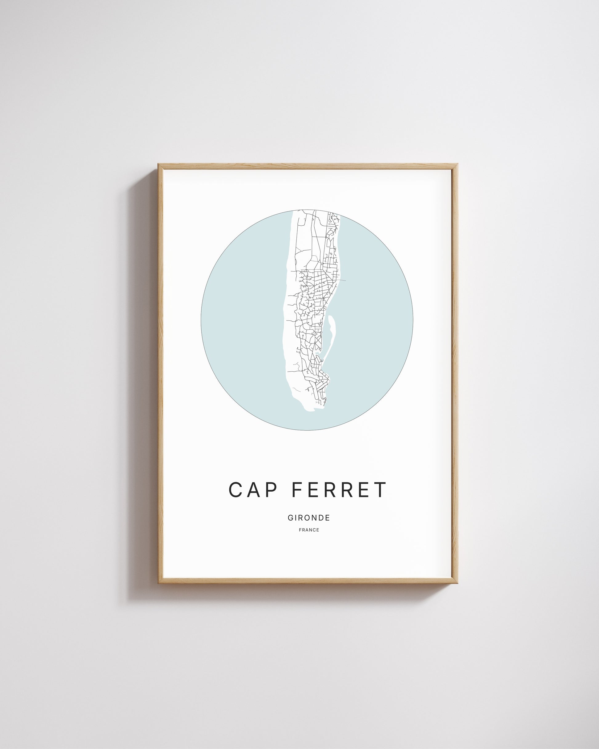 Affiche minimaliste du Cap Ferret – plan de la presqu’île