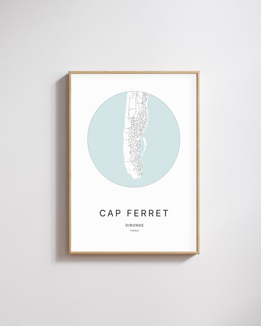 Affiche minimaliste du Cap Ferret – plan de la presqu’île