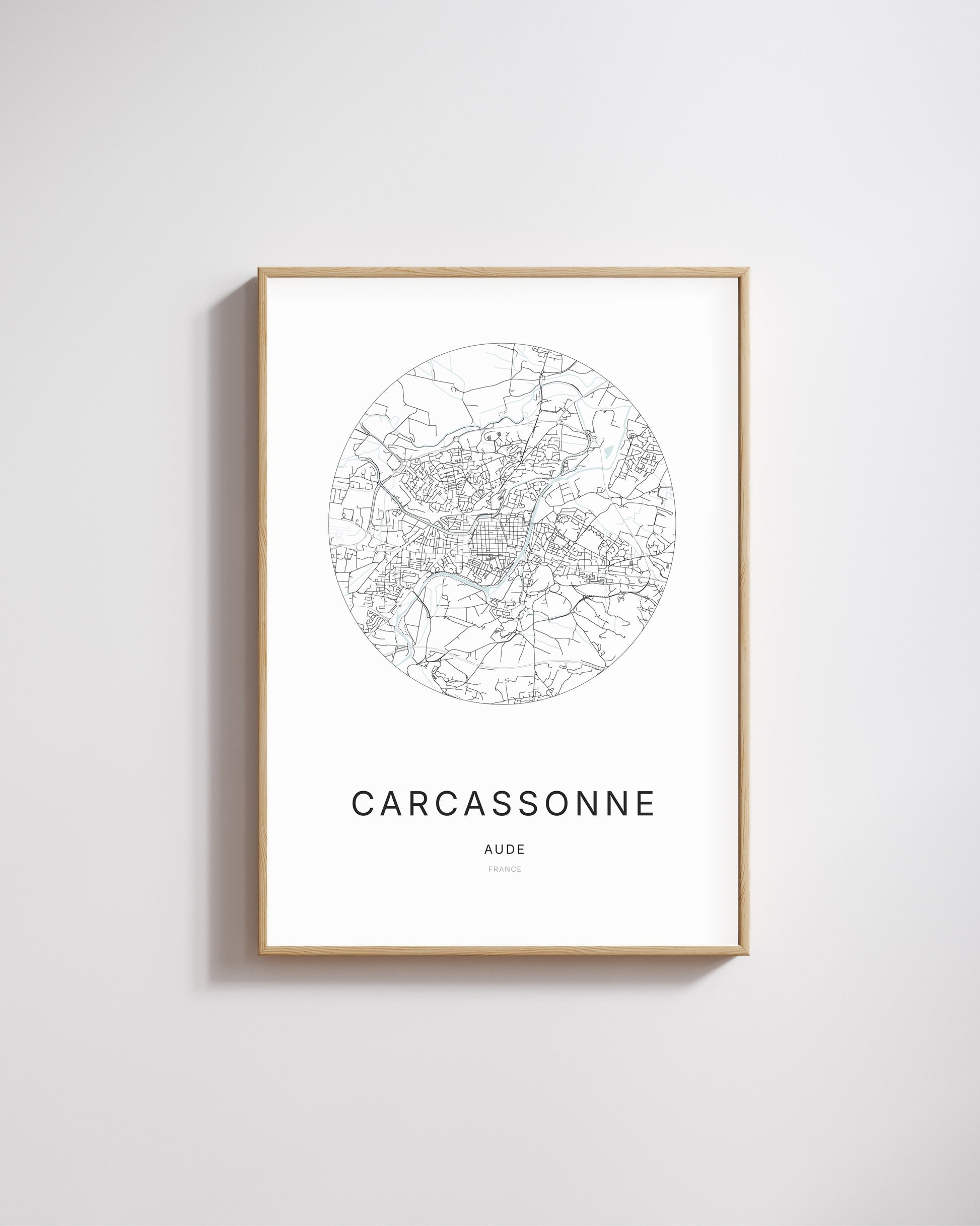 Affiche minimaliste de Carcassonne – carte et plan de la ville, poster décoratif City Origin.
