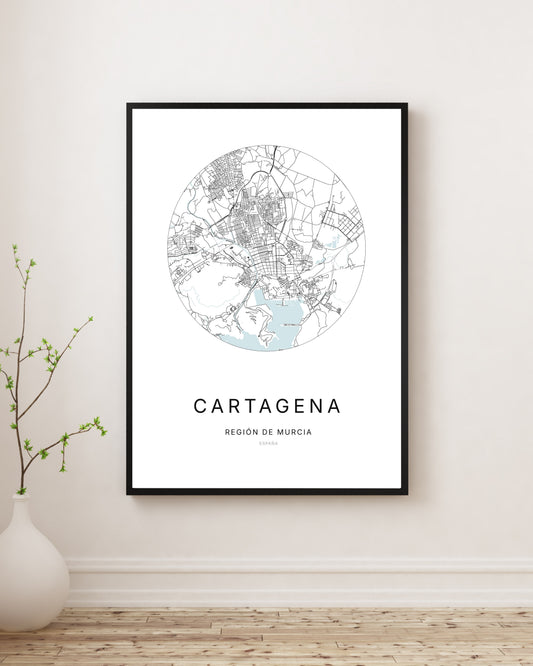 Affiche minimaliste du plan de la ville de Cartagena.