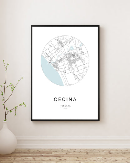 Affiche minimaliste du plan de la ville de Cecina.