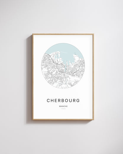 Affiche minimaliste de Cherbourg – plan de ville.