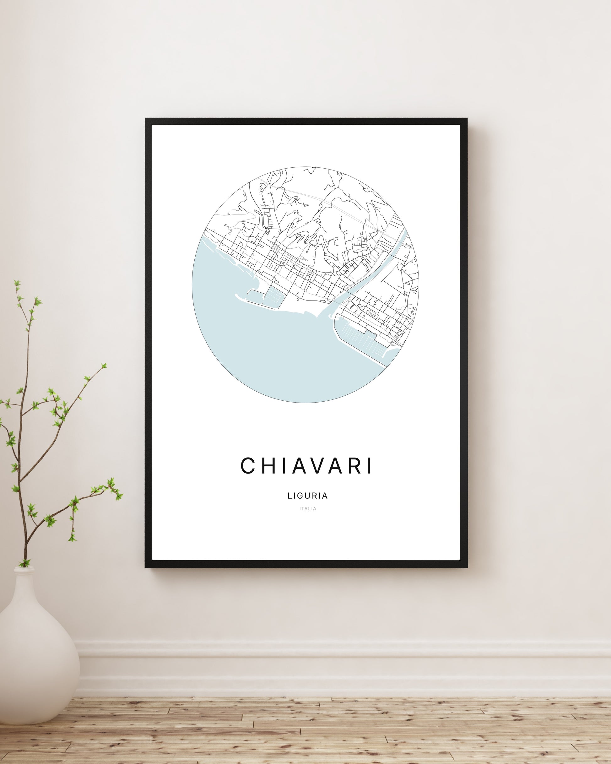 Affiche minimaliste du plan de la ville de Chiavari.