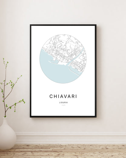 Affiche minimaliste du plan de la ville de Chiavari.