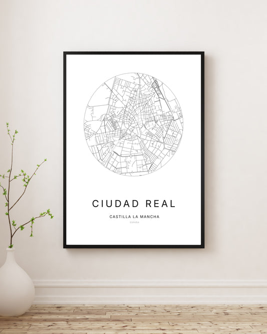 Affiche minimaliste du plan de la ville de Ciudad Real.