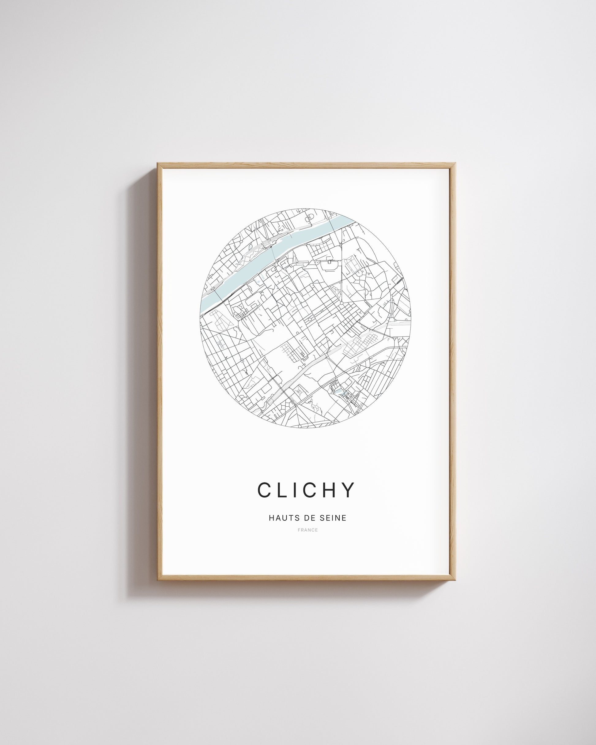 Affiche minimaliste de Clichy – plan de ville. 