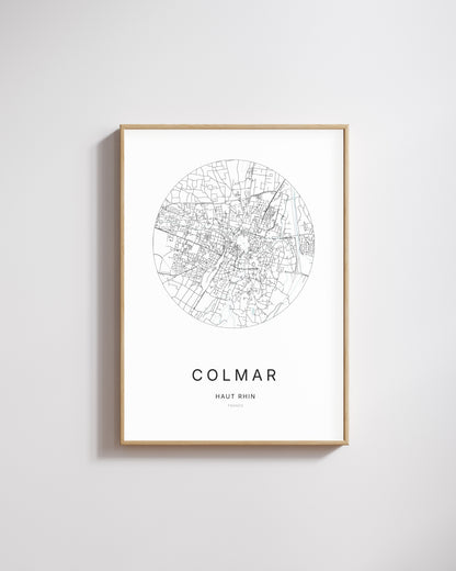Affiche minimaliste de Colmar – carte et plan de la ville, poster décoratif City Origin.