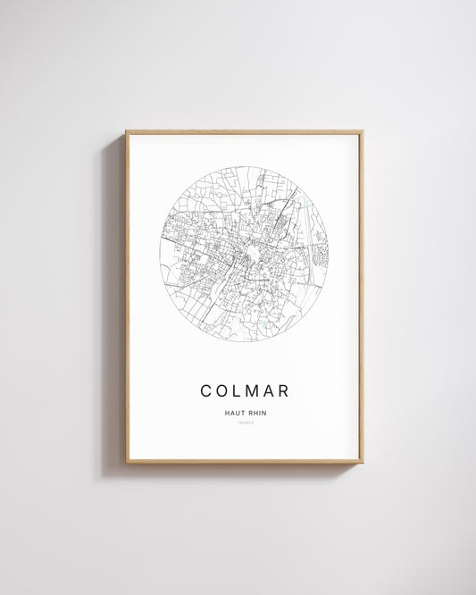 Affiche minimaliste de Colmar – carte et plan de la ville, poster décoratif City Origin.