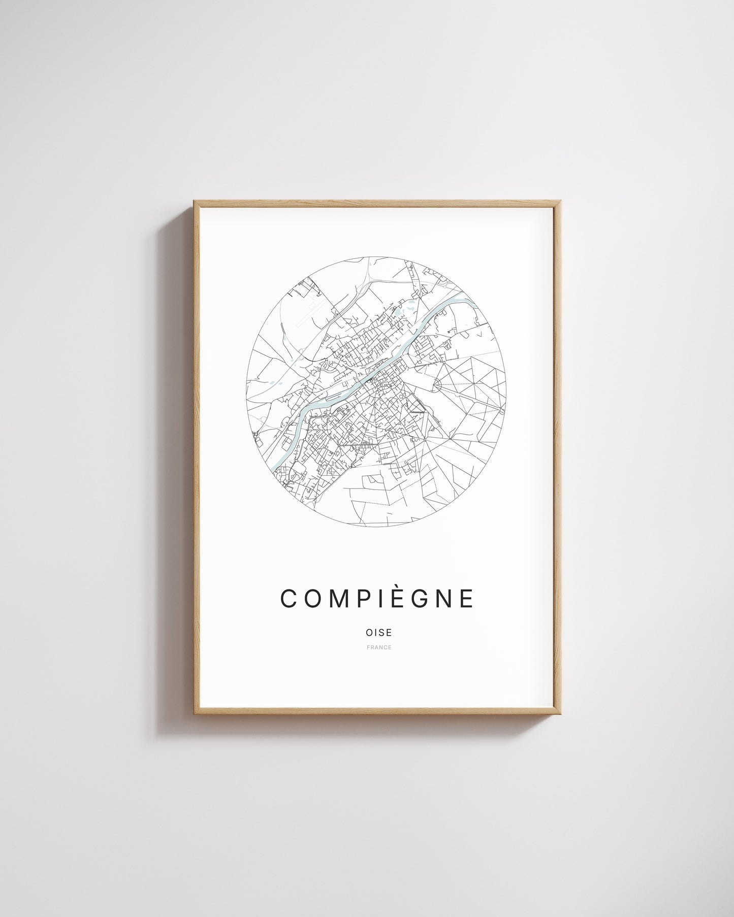 Affiche minimaliste de Compiègne – plan de ville.