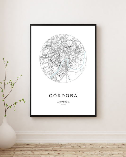 Affiche minimaliste du plan de la ville de Córdoba.