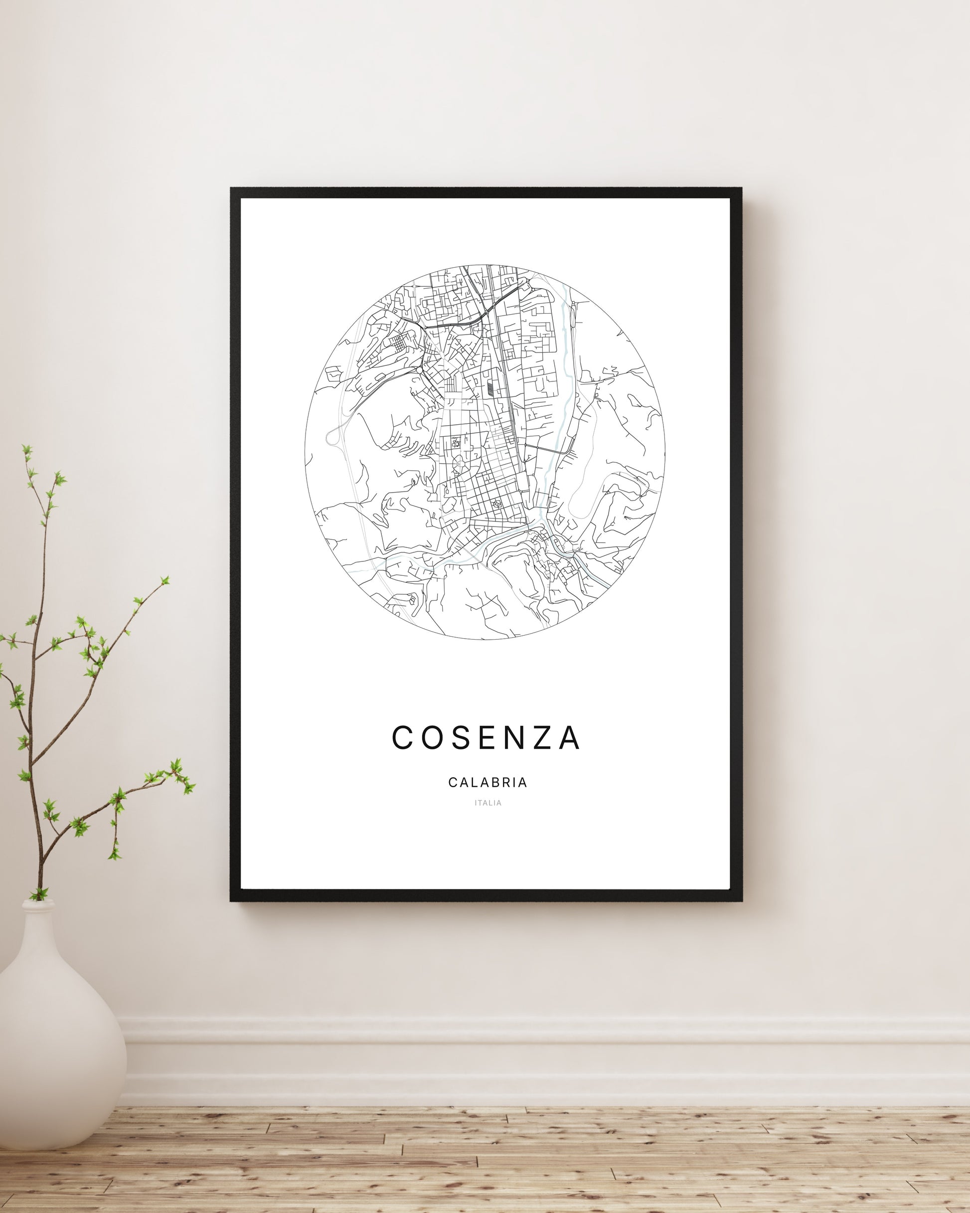 Affiche minimaliste du plan de la ville de Cosenza.